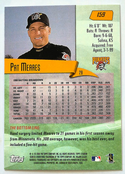 Meares Pat Pittsburgh Pirates 2nd Base #159 Topps 2000 Stadium Club Baseball Card