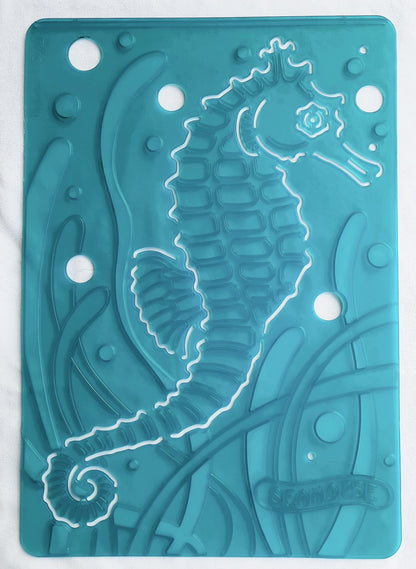 Melissa and Doug SET 4 Sea Creatures Textured Stencils/Rubbing Plates: Seahorse, Mud Crab, Sea Turtle, Butterfly Fish