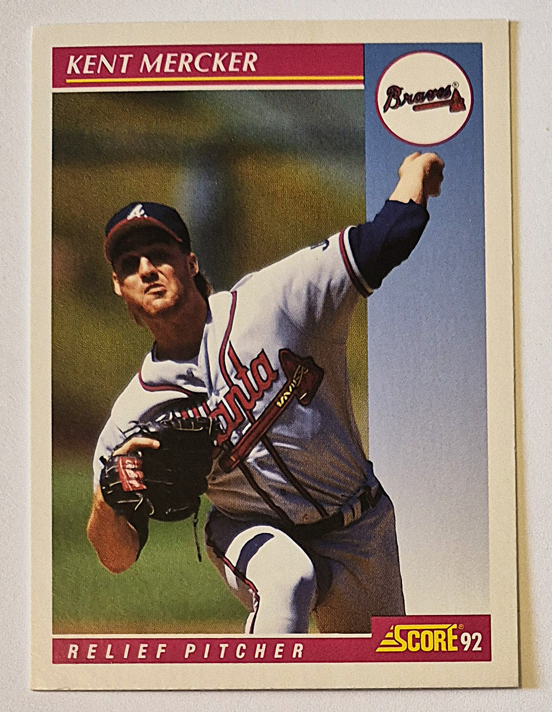 Mercker Kent Atlanta Braves Relief Pitcher #178 Score '92 Baseball Card