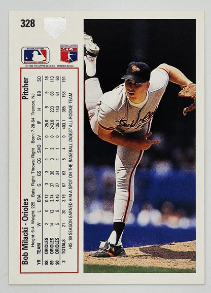Milacki Bob Lanzador de los Baltimore Orioles #328 Upper Deck Tarjeta de Béisbol 1991