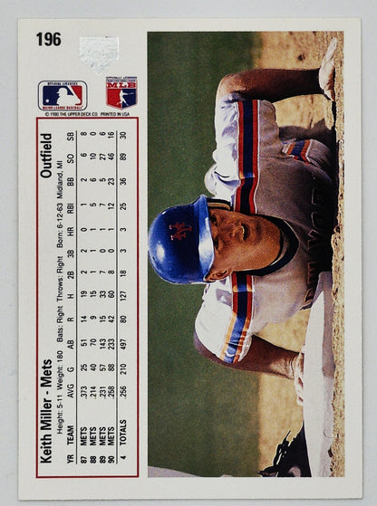 Miller Keith New York Mets Outfield #196 Upper Deck 1991 Baseball Card