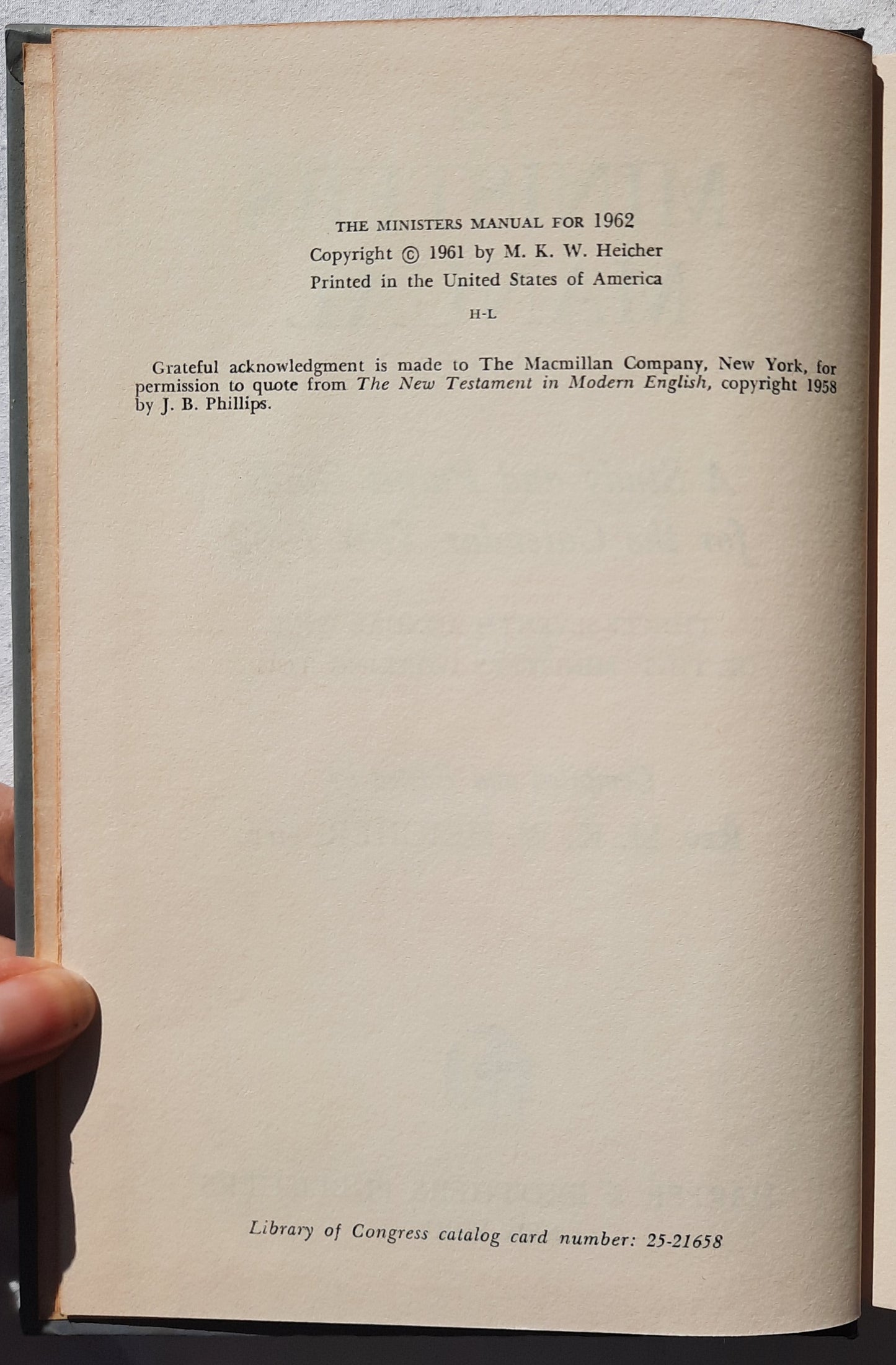 The Ministers Manual (Doran's) 1962 Edition edited by M. K. W. Heicher (Good, 1961, HC, 333 pages, Harper & Brothers)