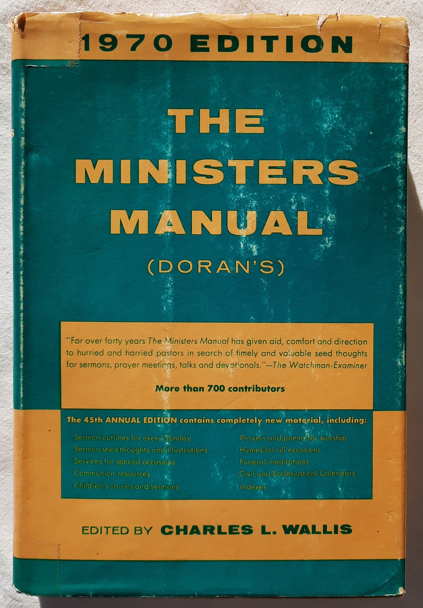 The Ministers Manual (Doran's) 1970 Edition edited by Charles L. Wallis (Good, 1969, HC, 341 pages, Harper & Row)