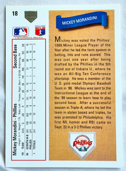 Morandini Mickey Phillies 2nd Base #18 Star Rookie Upper Deck 1991 Baseball Card