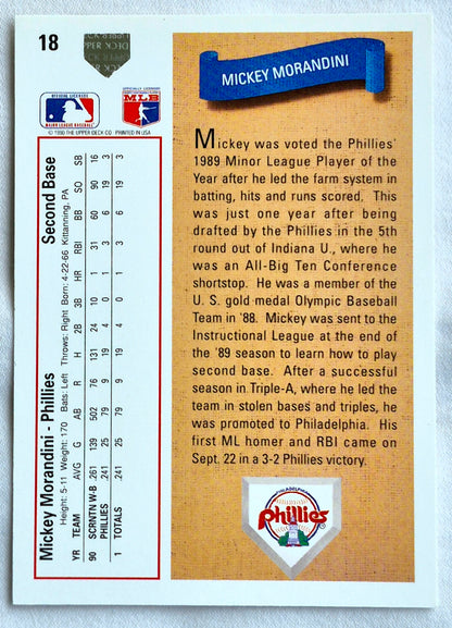 Morandini Mickey Phillies 2nd Base #18 Star Rookie Upper Deck 1991 Baseball Card