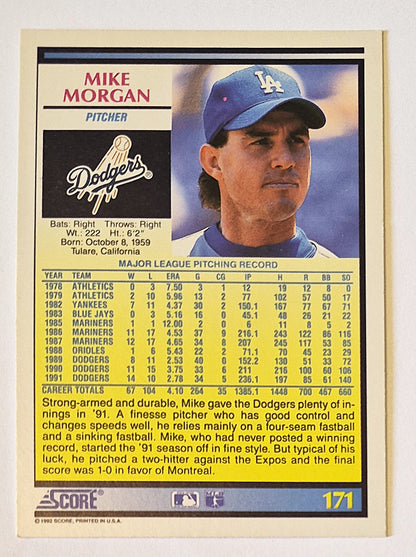 Morgan Mike Los Angeles Dodgers Pitcher #171 Score '92 Baseball Card