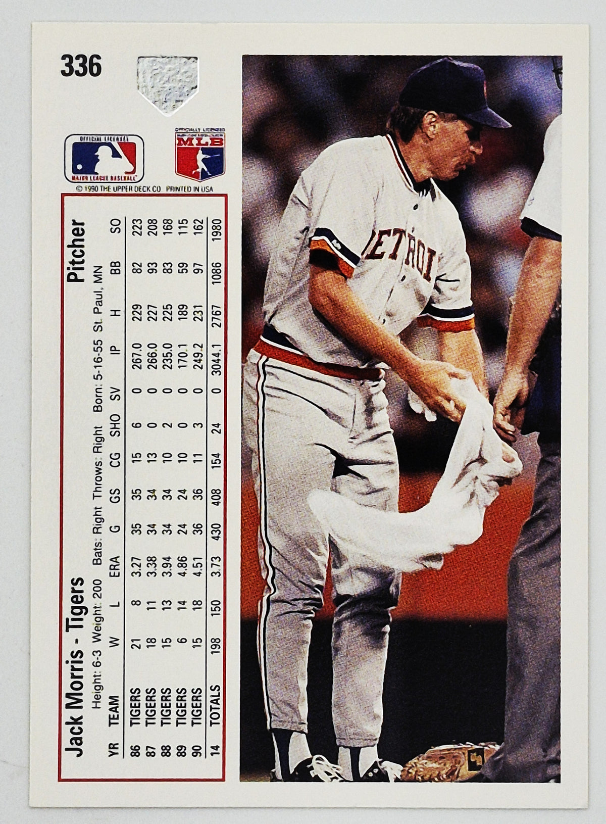 Morris Jack Detroit Tigers Pitcher #336 Upper Deck 1991 Tarjeta de Béisbol
