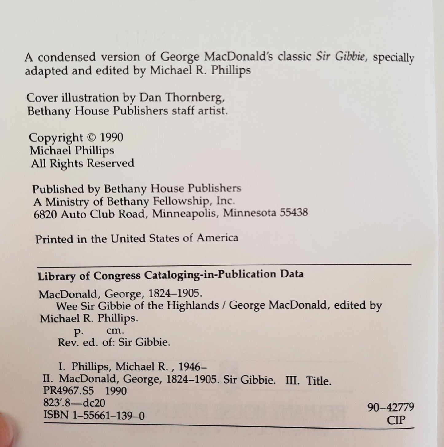 Wee Sir Gibbie of the Highlands by George MacDonald (Very good, 1990 HC, 239 pages, Bethany House)