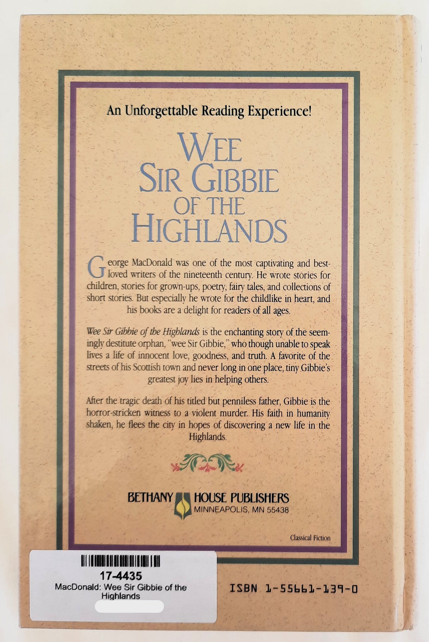 Wee Sir Gibbie of the Highlands by George MacDonald (Very good, 1990 HC, 239 pages, Bethany House)