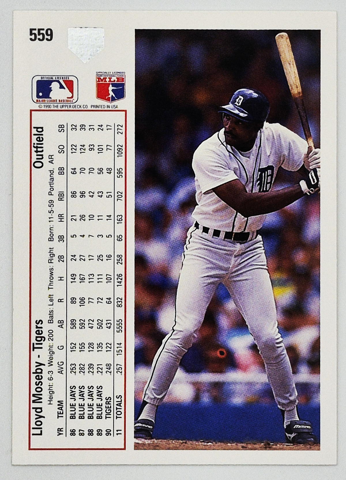 Moseby Lloyd Detroit Tigers Outfield #559 Upper Deck 1991 Baseball Card