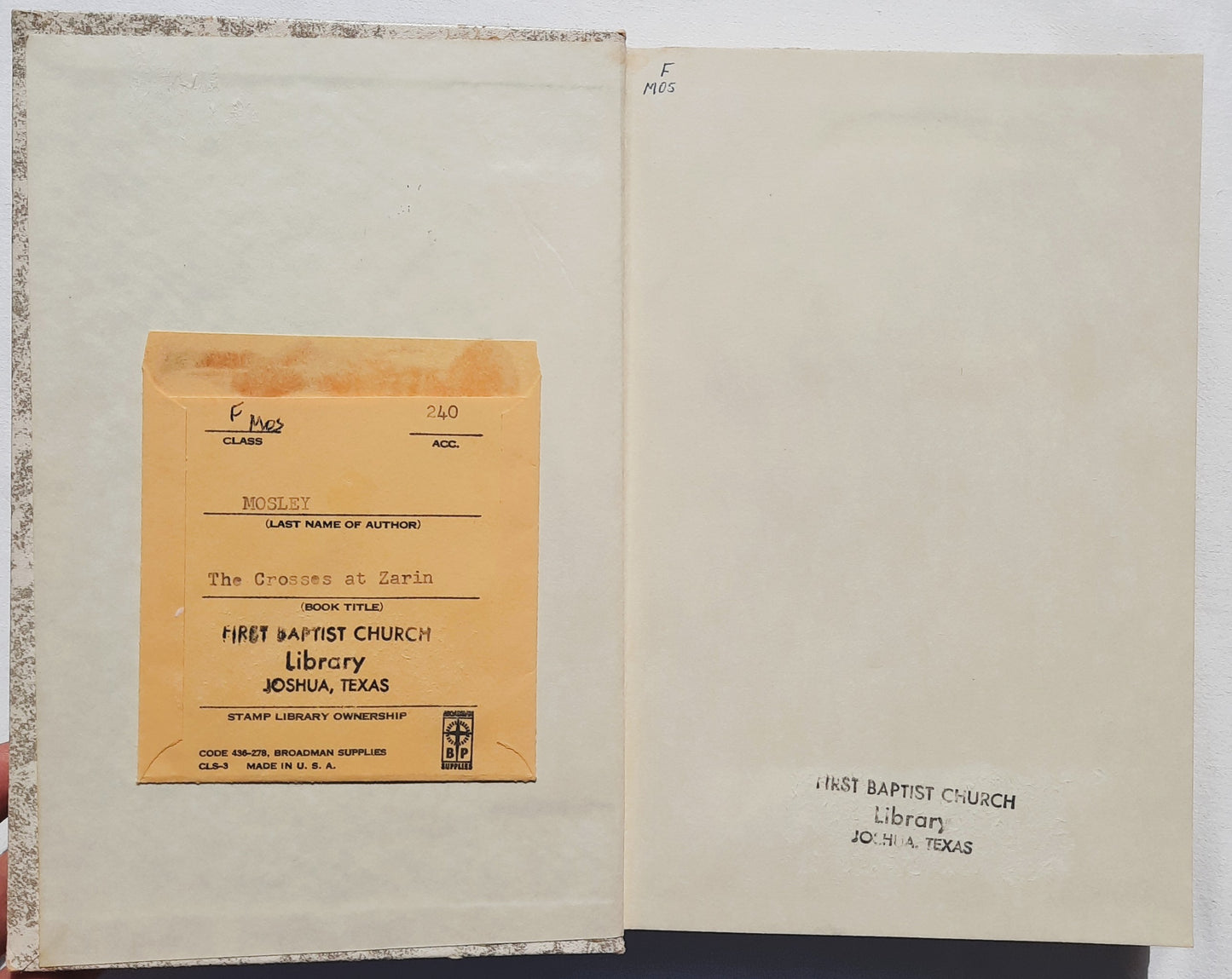 The Crosses at Zarin by Jean Bell Mosley (Good, 1967, HC, 256 pages, Broadman Press)