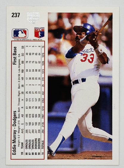 Murray Eddie LA Dodgers 1st Base #237 Upper Deck 1991 Baseball Card
