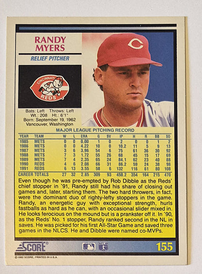 Myers Randy Chicago Red Sox Relief Pitcher #155 Score '92 Baseball Card