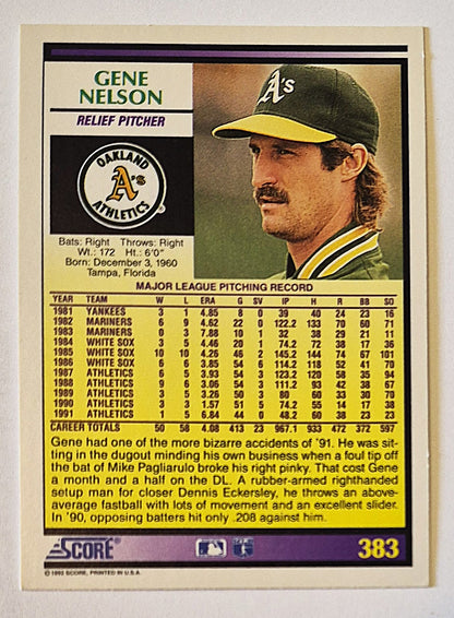 Nelson Gene Oakland Athletics Relief Pitcher #383 Score '92 Baseball Card