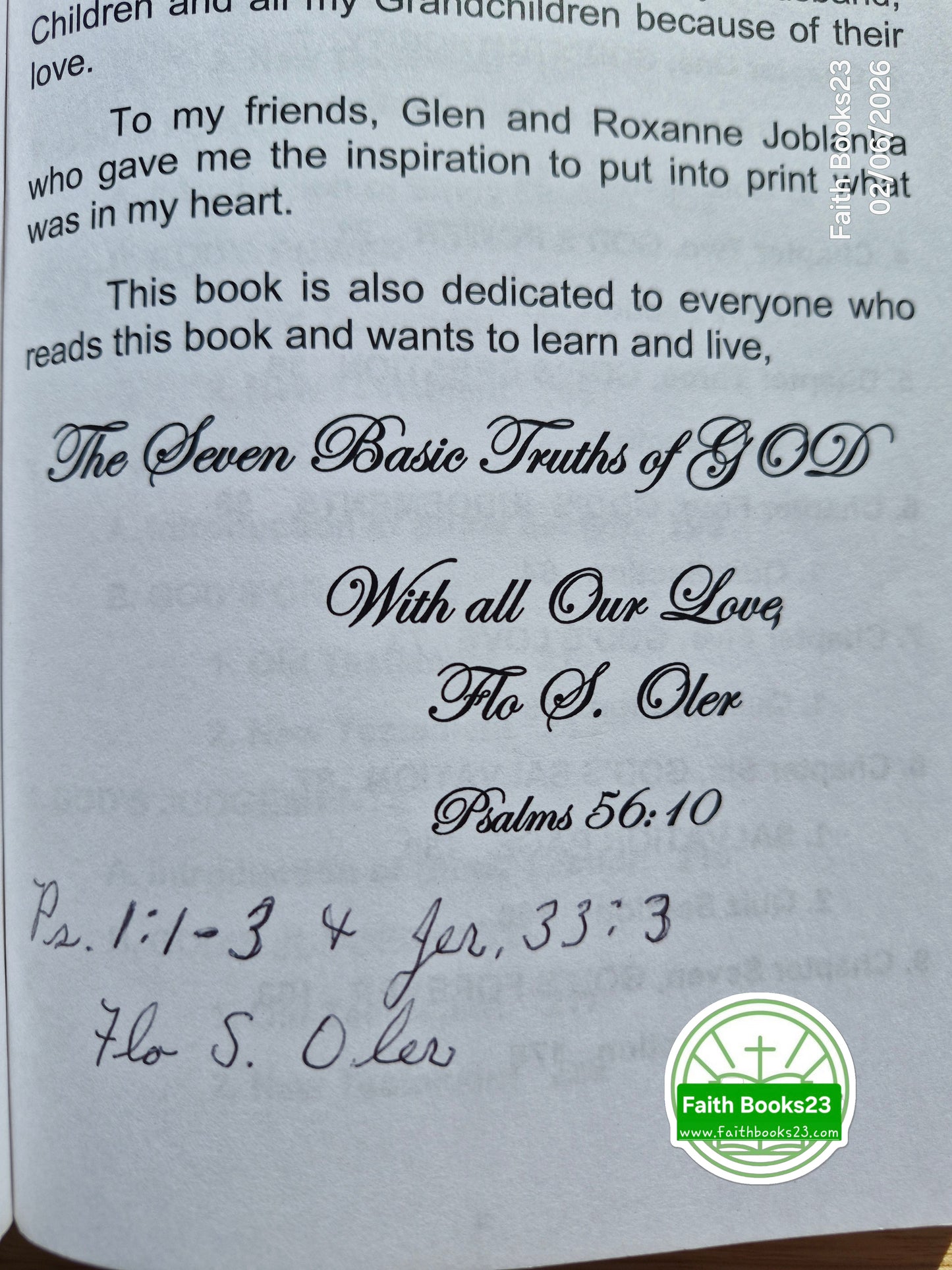Lieber Dillon, Die sieben grundlegenden Wahrheiten GOTTES von Flo S. Oler (Sehr gut, 2007, PBk, 268 Seiten, Faith Baptist Church Publ. SELTENE ENTDECKUNG)