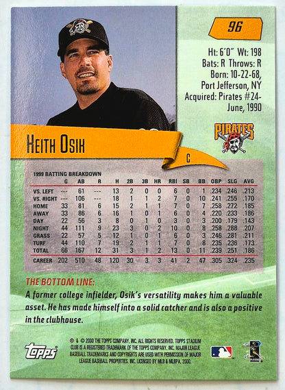 Osik Keith Catcher #96 Topps 2000 Stadium Club Tarjeta de Béisbol de los Pittsburgh Pirates
