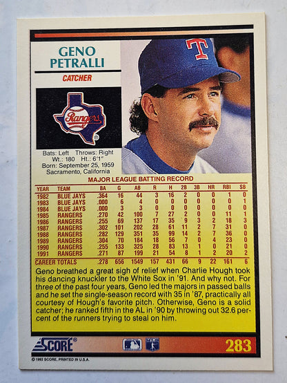 Petralli Geno Texas Rangers Catcher #283 Score '92 Baseball Card