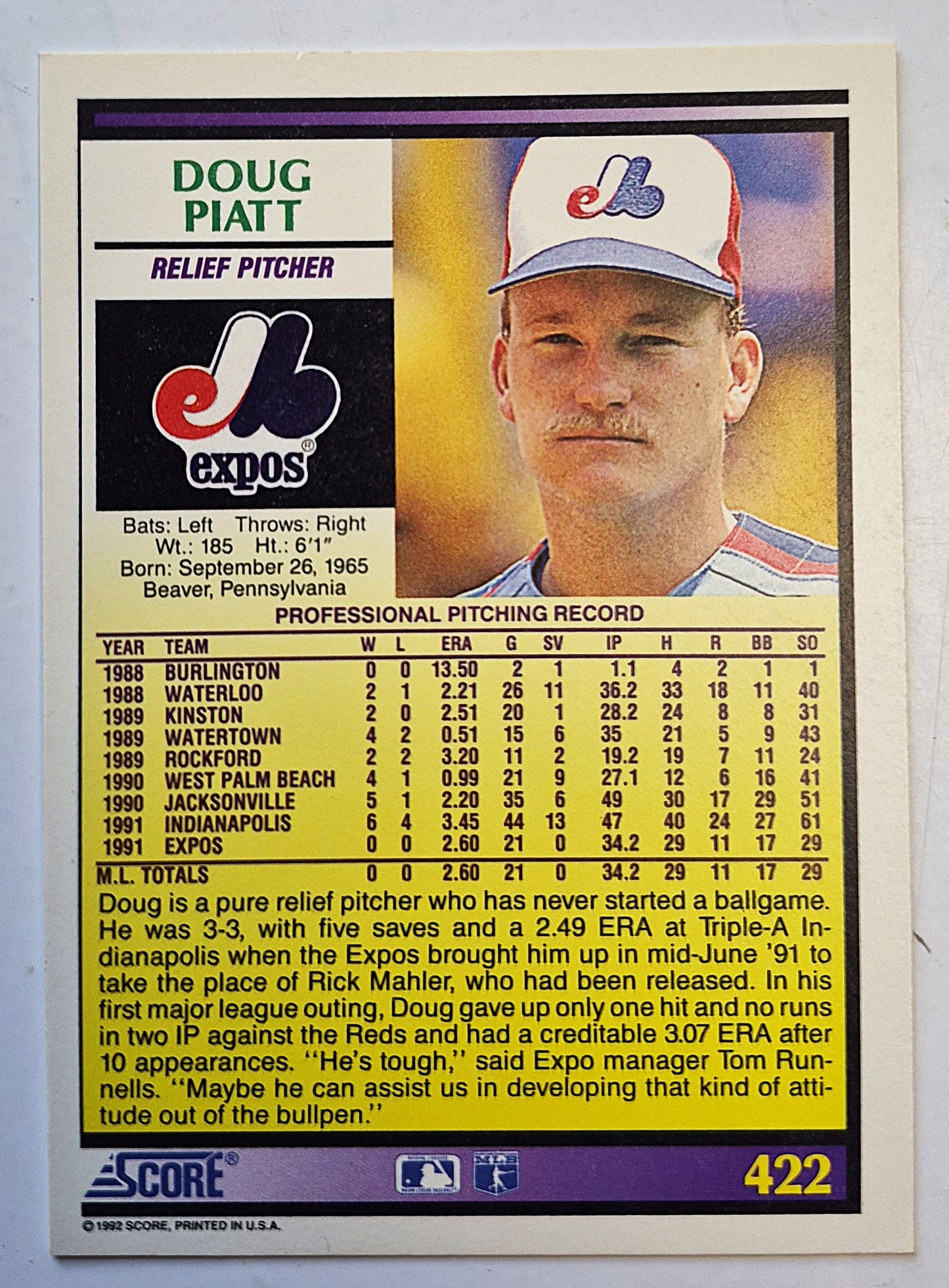 Bewertung '92 Julio Machado Milwaukee Brewers Relief Pitcher #353 Baseballkarte Nahezu Neuwertig