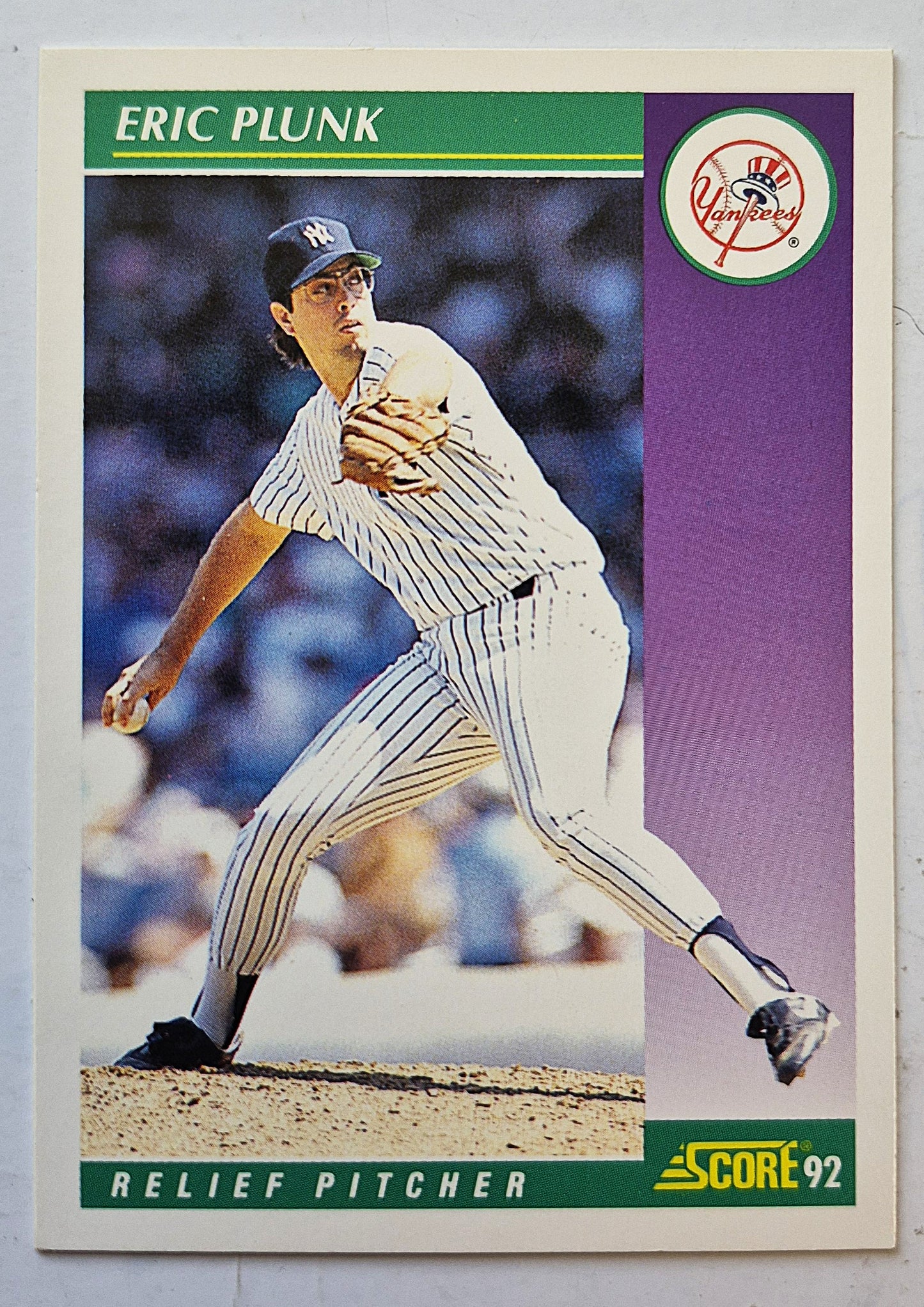 Score '92 Eric Plunk New York Yankees Relief Pitcher #379 Baseballkarte Fast Neuwertig