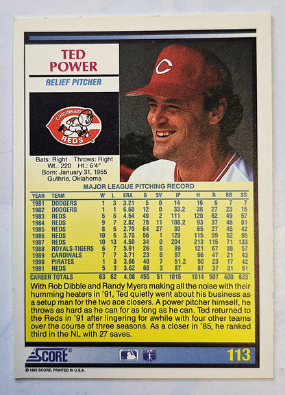 Power Ted Cincinnati Reds Relief Pitcher #113 Score '92 Baseball Card