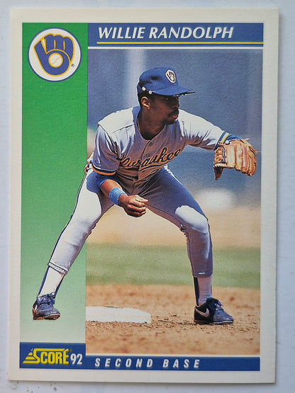 Randolph Willie Seattle Mariners Second Base #30 Score '92 Baseball Card