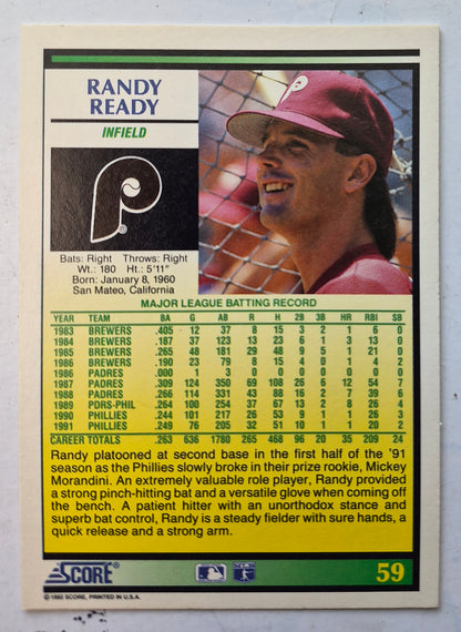 Ready Randy Philadelphia Phillies Infield #59 Score '92 Baseball Card