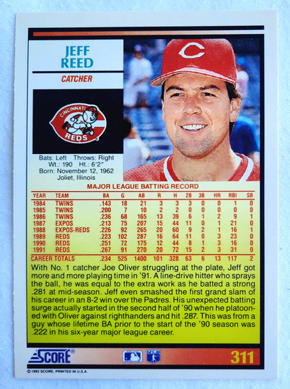 Score '92 Jeff Reed Cincinnati Reds Catcher #311  Baseball Card Near Mint