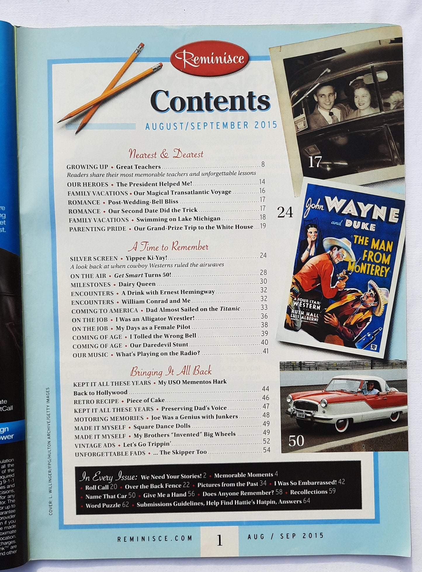 Reminisce Magazine August/September 2015 (Very good, Pbk, 64 pages, Reader's Digest, Collectible)