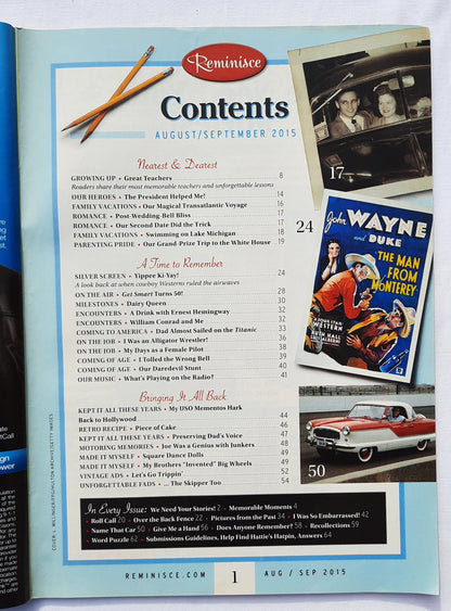 Reminisce Magazine August/September 2015 (Very good, Pbk, 64 pages, Reader's Digest, Collectible)