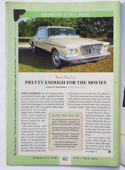 Reminisce Magazine February/March 2016 (Very good, Pbk, 72 pages, Reader's Digest, collectible)