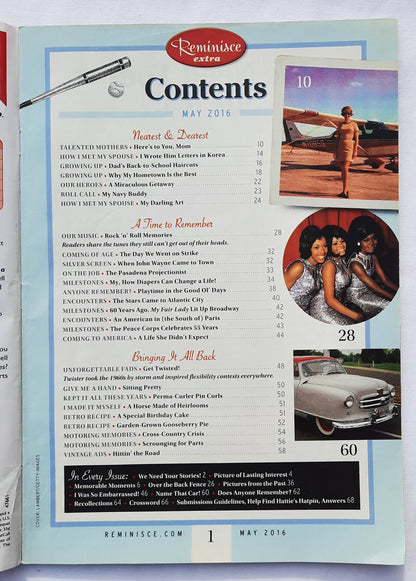 Reminisce Magazine May 2016 (Very Good, Pbk, 68 pages, Reader's Digest, Collectible)