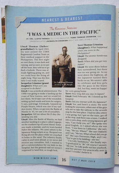 Reminisce Magazine October/November 2015 (Very good, Pbk, 64 pages, Reader's Digest, Collectible)