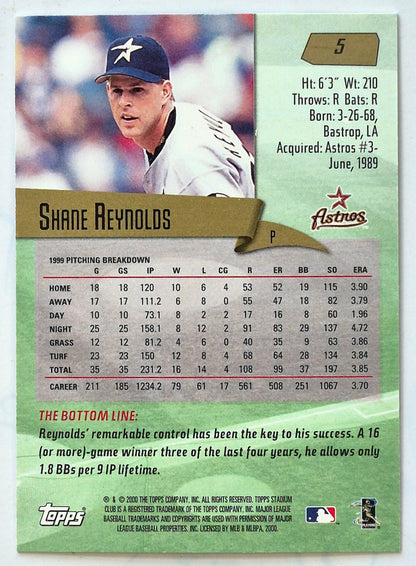 Reynolds Shane Houston Astros Pitcher #5 Topps 2000 Stadium Club Baseball Card