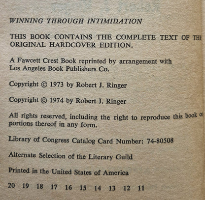 Winning Through Intimidation von Robert J. Ringer (Sehr gut, 1974, Taschenbuch, 304 Seiten, Fawcett Crest)