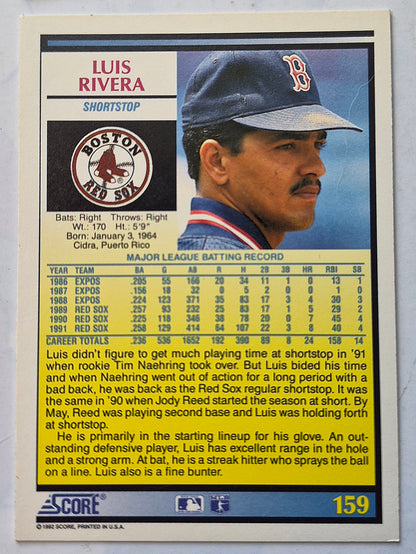 Rivera Luis Boston Red Sox Shortstop #159 Score '92 Baseball Card