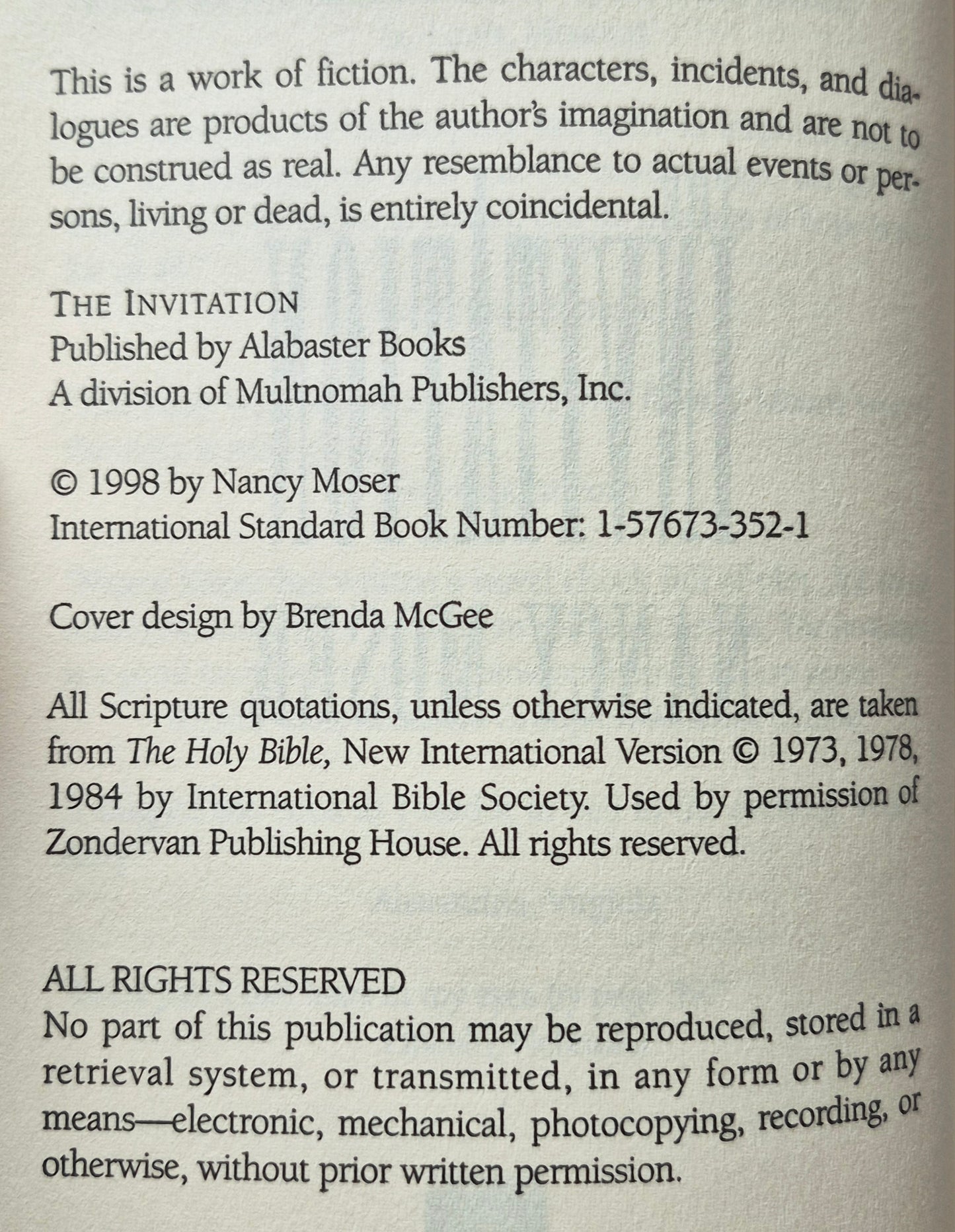The Invitation by Nancy Moser (Mustard Seed #1, Very good, 1998, Pbk, 425 pgs, Alabaster Books)