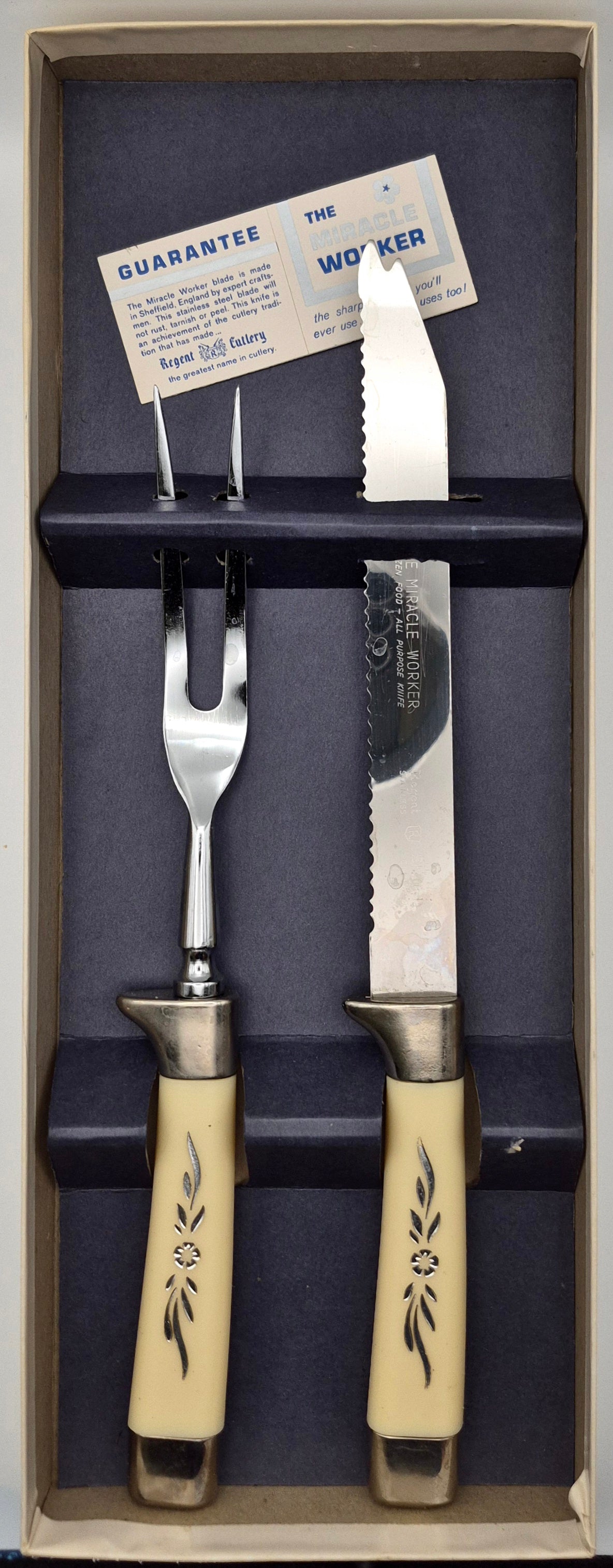 Juego de Cubertería de Cuchillo y Tenedor Regent Cutlery Sheffield "The Miracle Worker" (Muy buen estado, años 60)