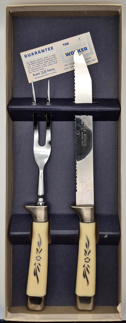 Juego de Cubertería de Cuchillo y Tenedor Regent Cutlery Sheffield "The Miracle Worker" (Muy buen estado, años 60)