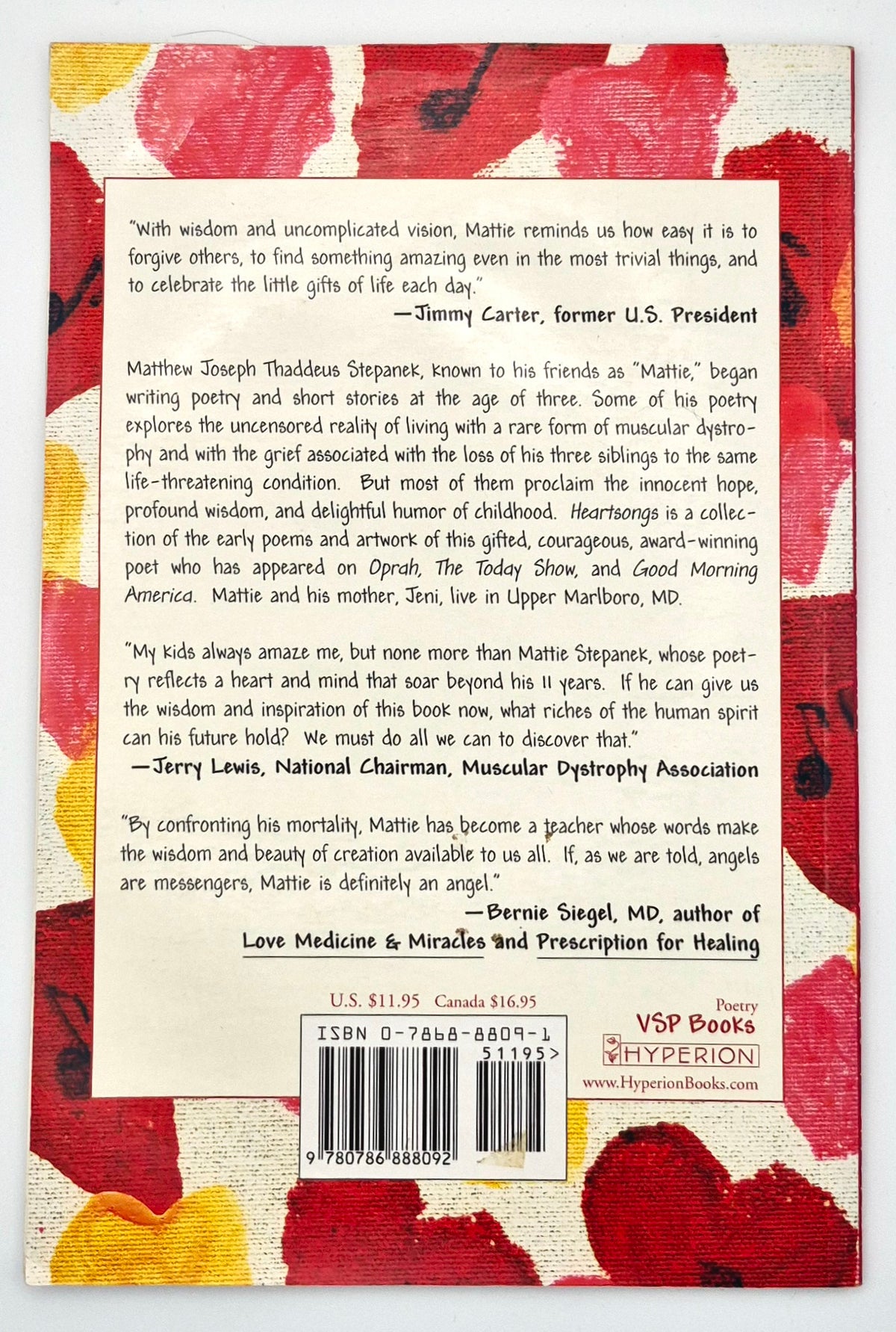 Heartsongs by Mattie J. T. Stepanek (Acceptable, 2001, Pbk, 29 pgs, Hyperion)