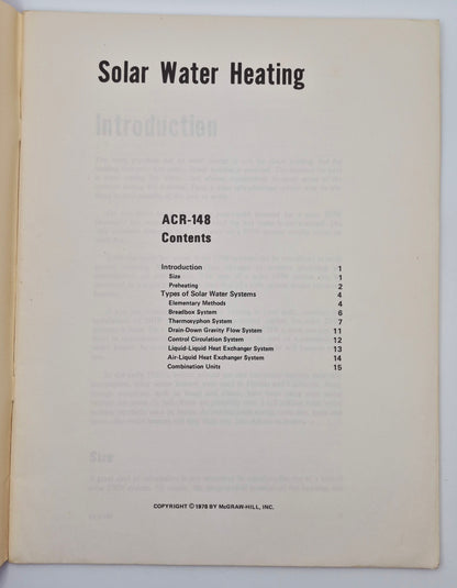Solar Water Heating ACR-148 by McGraw-Hill (Good, 1978, Pbk, 31 pgs, NRI Air Conditioning, Refrigeration, and Heating School)