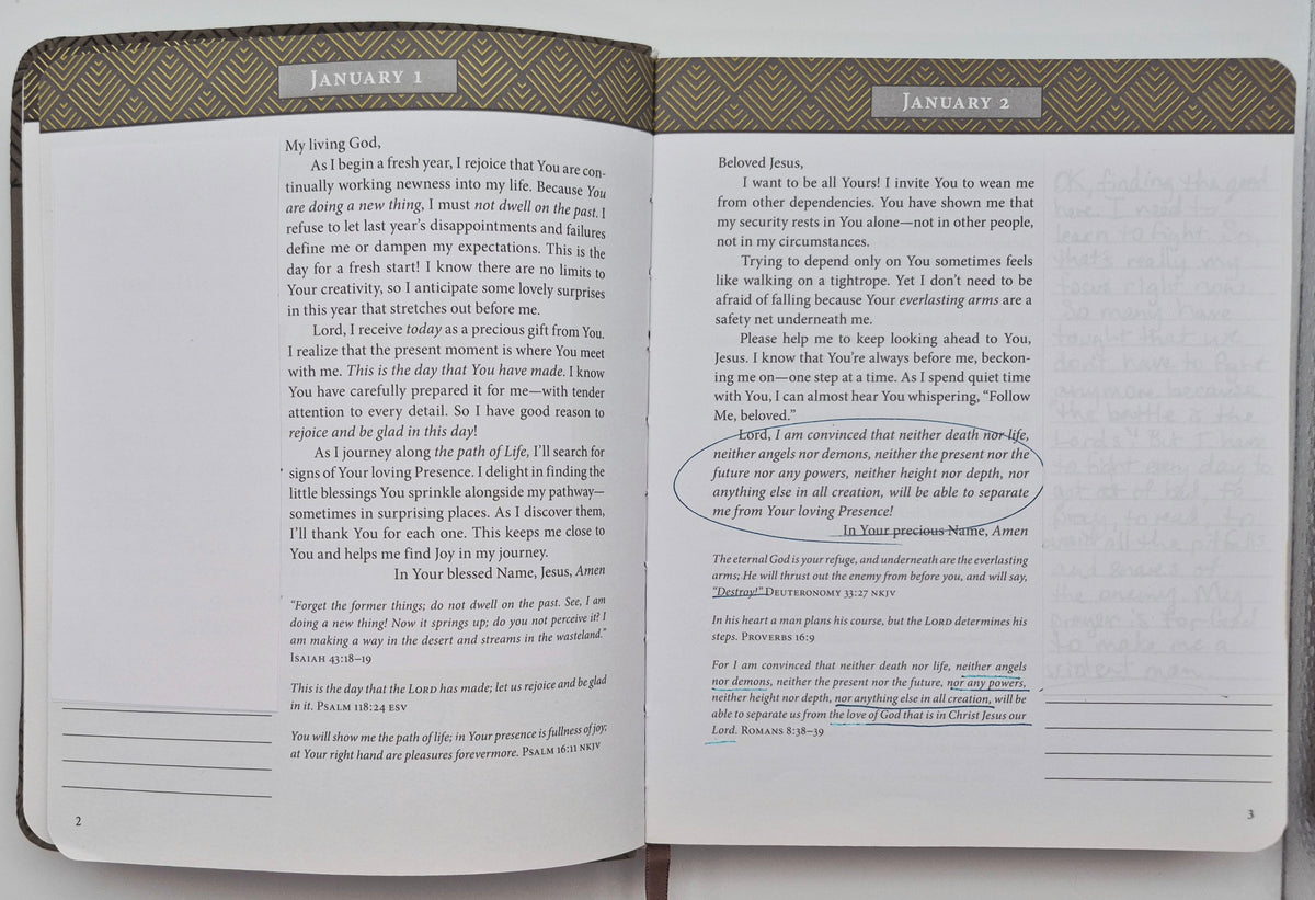 Jesus Listens Daily Devotional Prayer of Peace, Joy, and Hope Note-Taking Edition by Sarah Young (Good, 2022, Leathertouch, 383 pgs, Thomas Nelson)