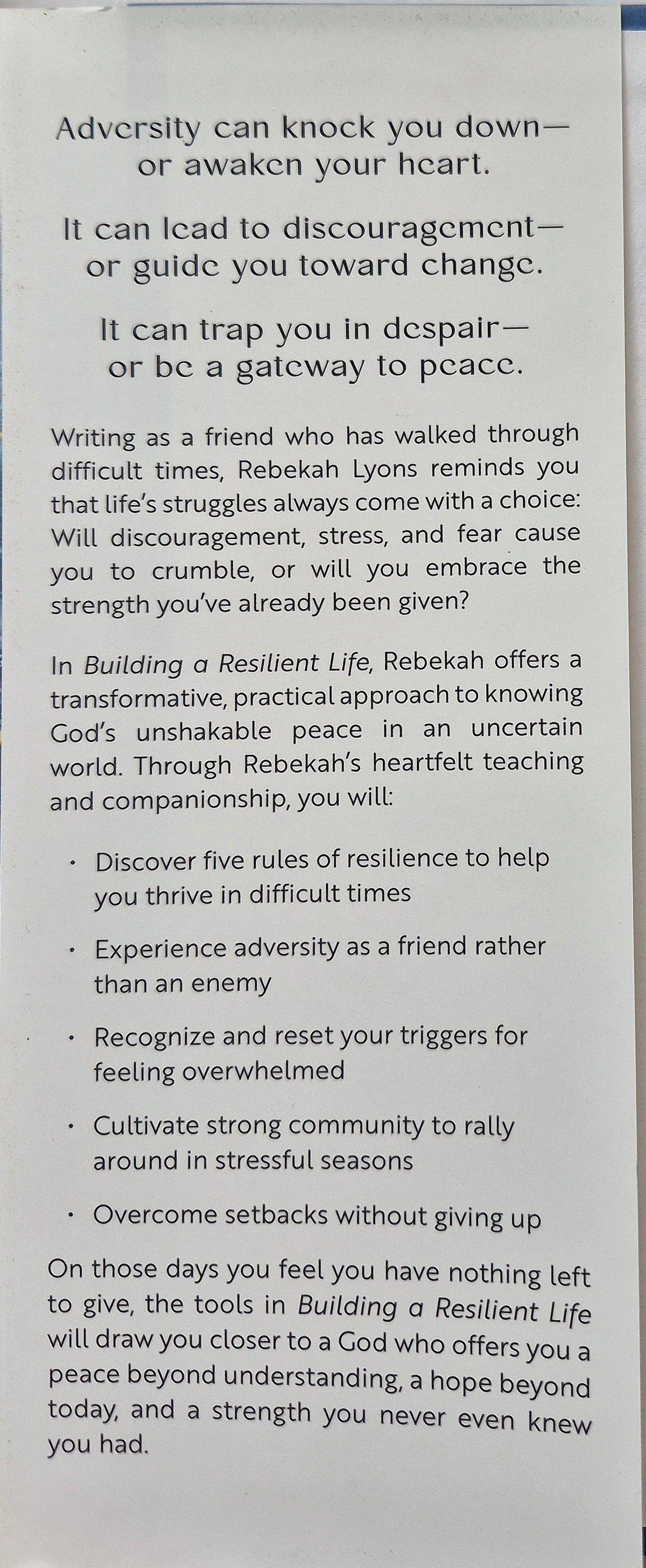 Building a Resilient Life: How Adversity Awakens Strength, Hope, and Meaning by Rebekah Lyons (New, 2023, HC, 255 pgs, Zondervan)