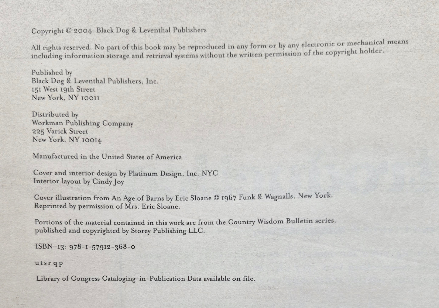 Country Wisdom & Know-How by Editors of Storey Books (Good, 2004, Pbk, 480 pgs, Black Dog & Leventhal Pub.)