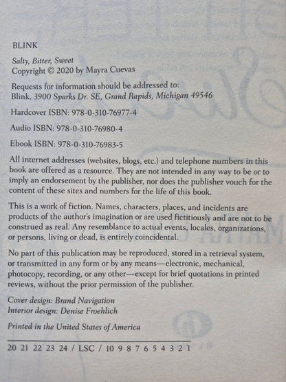 Salty, Bitter, Sweet by Mayra Cuevas (Very good, 2020, HC, 320 pages, Blink)