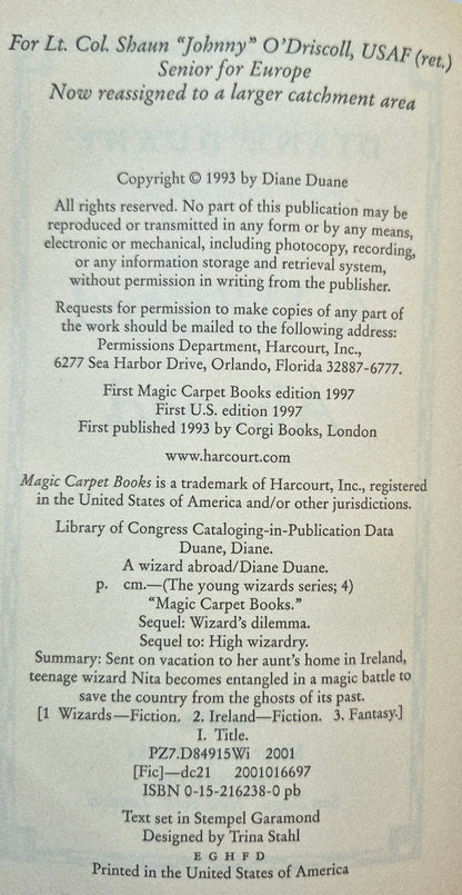 A Wizard Abroad #4 by Diane Duane -Very good, 2001, Pbk, 356 pgs, Magic Carpet Books