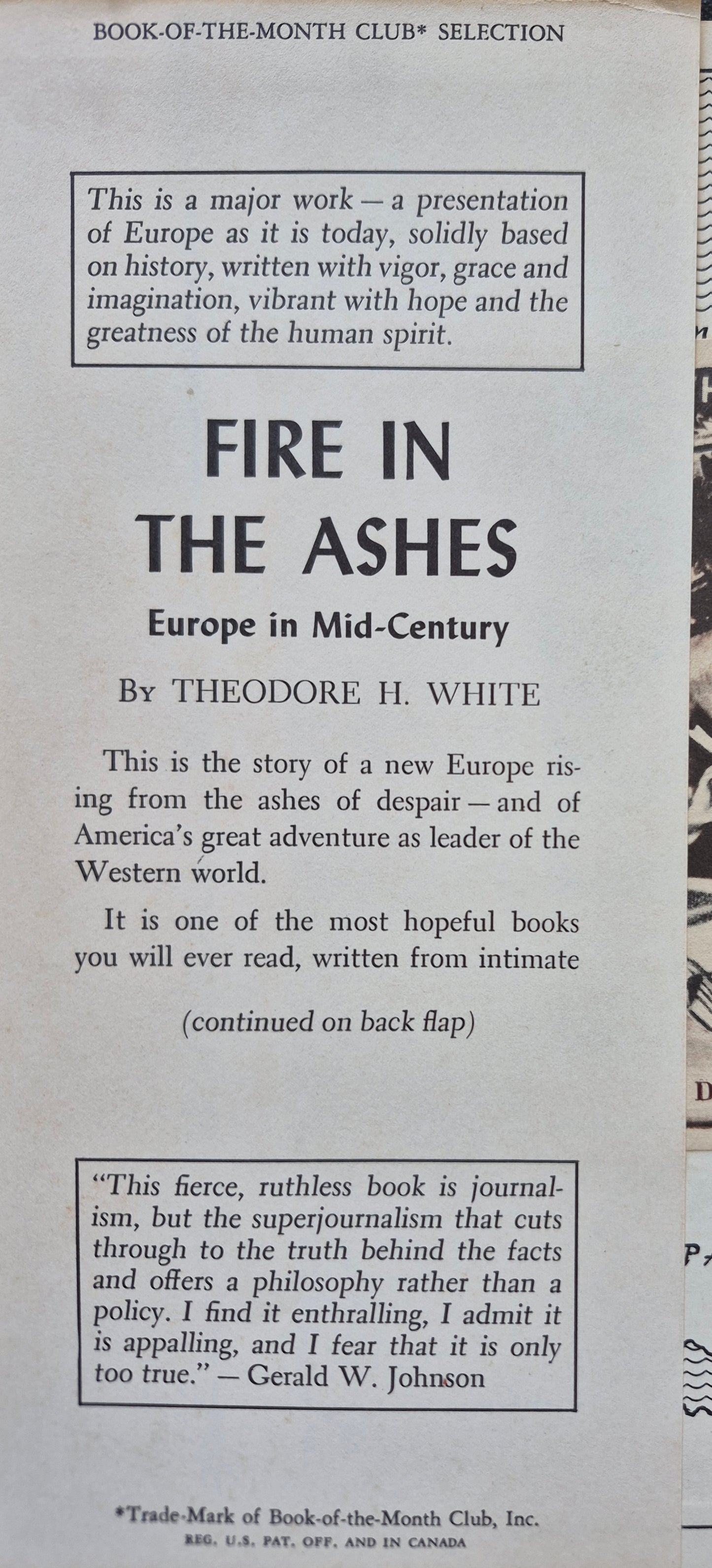 Fire in the Ashes by Theodore H. White -Good, 1953, HC, 405 pgs, William Sloane Assc.
