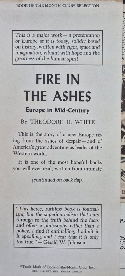 Fire in the Ashes by Theodore H. White -Good, 1953, HC, 405 pgs, William Sloane Assc.