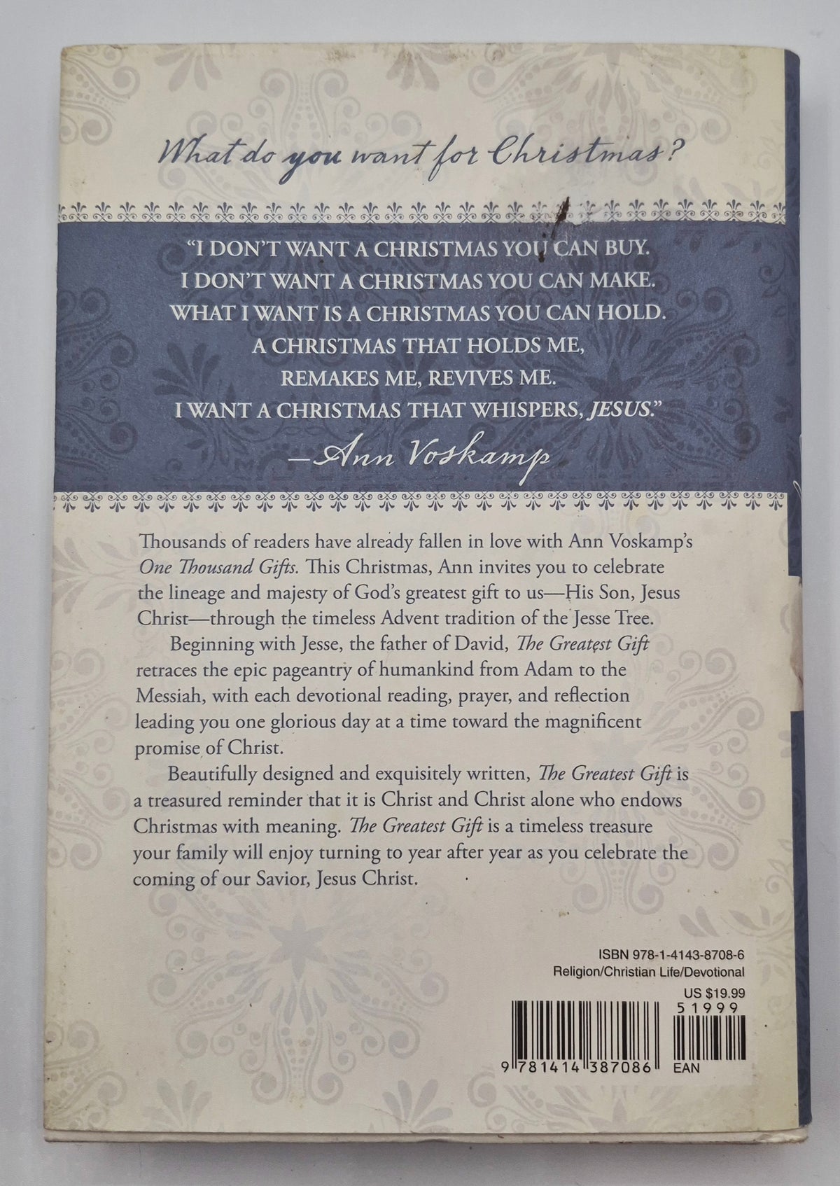 The Greatest Gift: Unwrapping the Full Love Story of Christmas by Ann Voskamp (Very good, 2014, HC, 262 pgs, Tyndale)