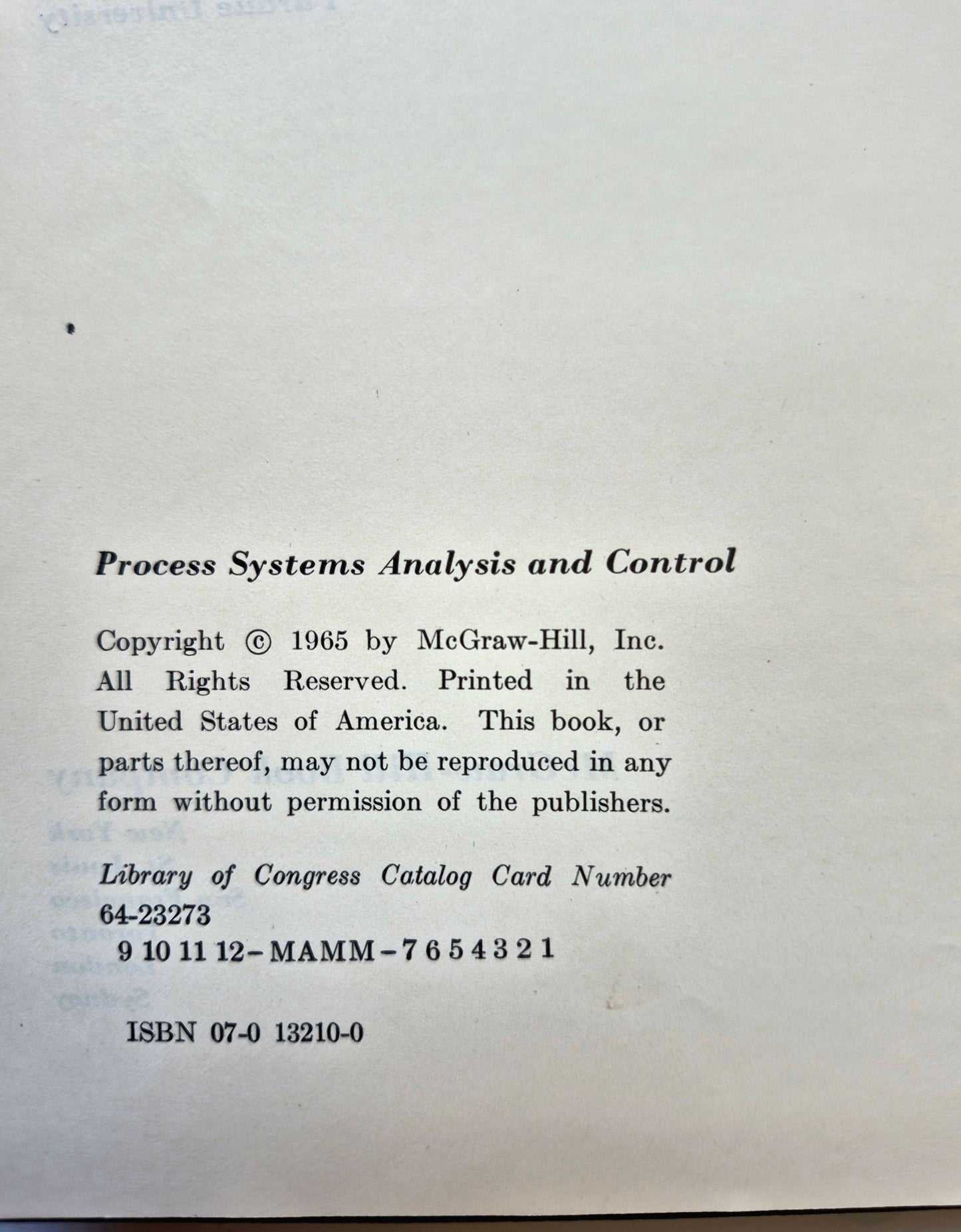 Chemical Engineering Series: Process Systems Analysis and Control by Donald R. Conghanowr; Lowell B. Koppel (Good, 1965, HC, 491 pgs, McGraw-Hill Inc. First Edition)