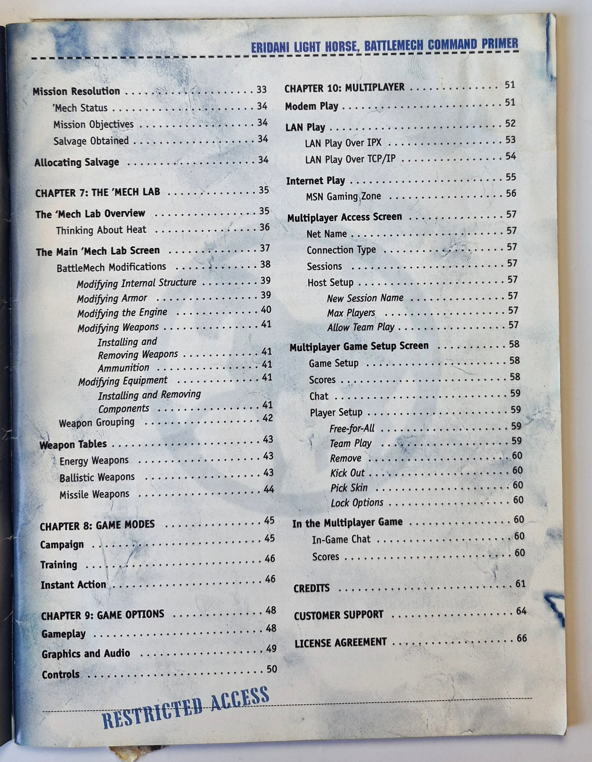 MechWarriors3 Eridani Light Horse Battlemech Command Primer PC Game Booklet (Good, 1999, Pbk, 66 pgs, Hasbro)